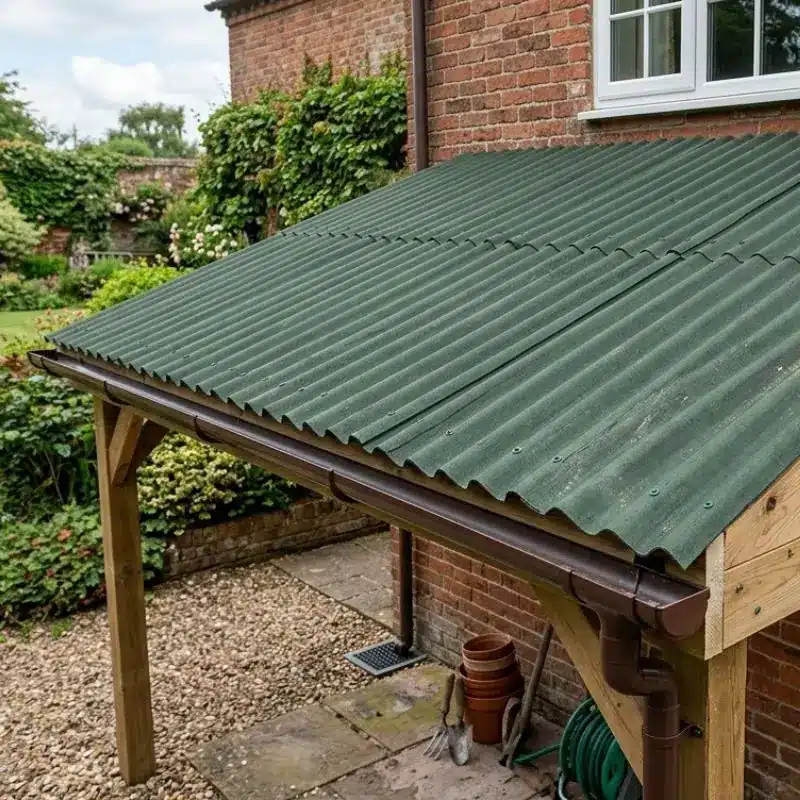 metal roofing on a lean-to outbuilding